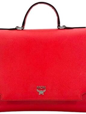 MCM Red Leather Structured Top-Handle Briefcase